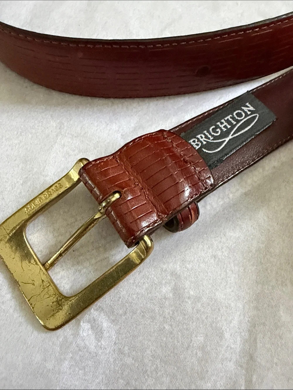 Brighton Brown Embossed Leather Belt Brass Buckle made in USA Size 34